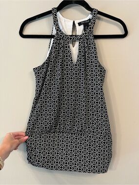 White House Black Market Black and White Geometric Halter Tank